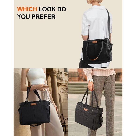 Women's Black 2 Tote Bags Large Utility Bags with Pockets Zip for Teacher Work - Picture 7 of 7
